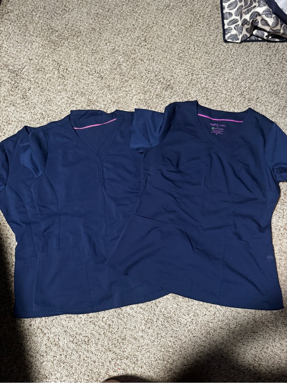 Healing Hands Navy Blue Women's Scrub Tops - Set of 3